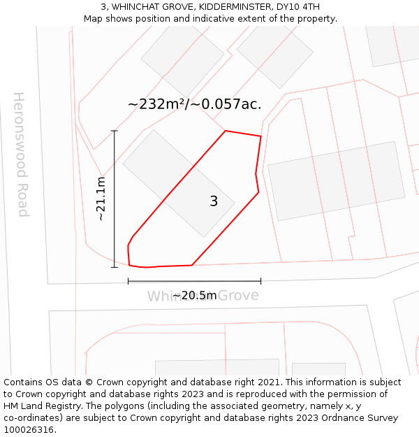 3, WHINCHAT GROVE, KIDDERMINSTER, DY10 4TH: Plot and title map