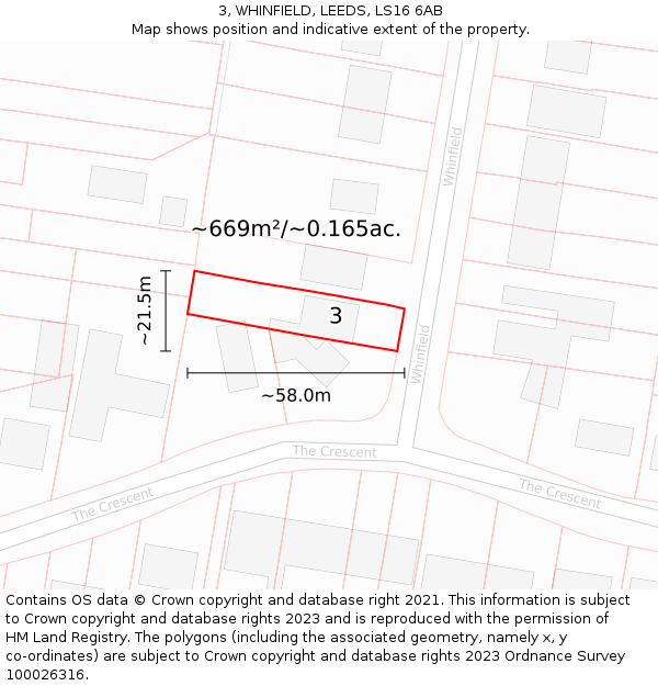 3, WHINFIELD, LEEDS, LS16 6AB: Plot and title map