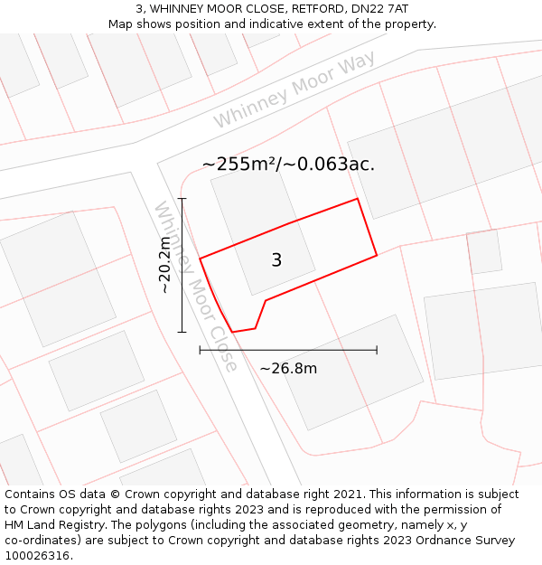 3, WHINNEY MOOR CLOSE, RETFORD, DN22 7AT: Plot and title map