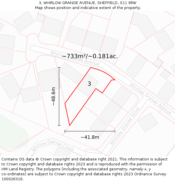 3, WHIRLOW GRANGE AVENUE, SHEFFIELD, S11 9RW: Plot and title map