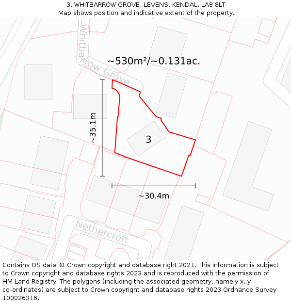 3, WHITBARROW GROVE, LEVENS, KENDAL, LA8 8LT: Plot and title map