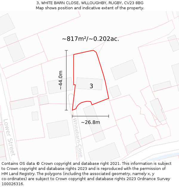 3, WHITE BARN CLOSE, WILLOUGHBY, RUGBY, CV23 8BG: Plot and title map