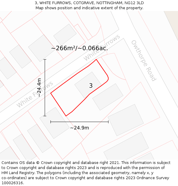 3, WHITE FURROWS, COTGRAVE, NOTTINGHAM, NG12 3LD: Plot and title map