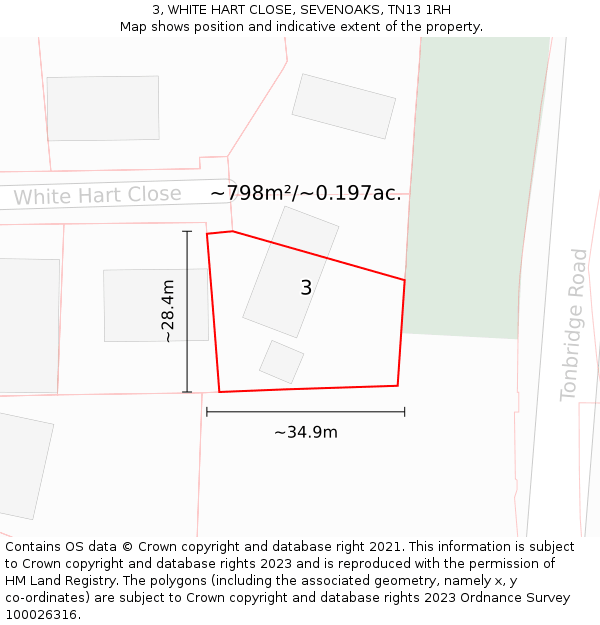 3, WHITE HART CLOSE, SEVENOAKS, TN13 1RH: Plot and title map