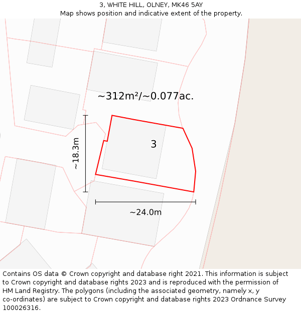 3, WHITE HILL, OLNEY, MK46 5AY: Plot and title map