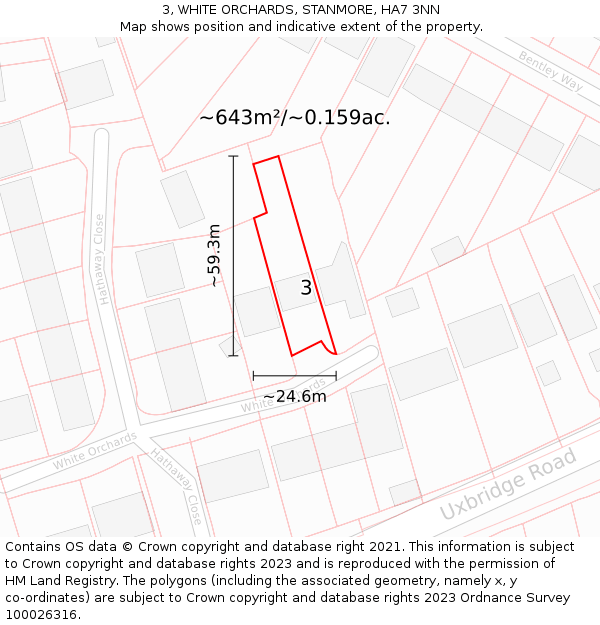 3, WHITE ORCHARDS, STANMORE, HA7 3NN: Plot and title map