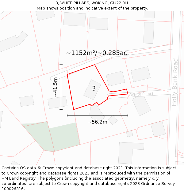 3, WHITE PILLARS, WOKING, GU22 0LL: Plot and title map