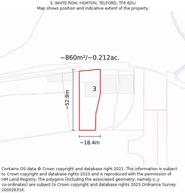 3, WHITE ROW, HORTON, TELFORD, TF6 6DU: Plot and title map