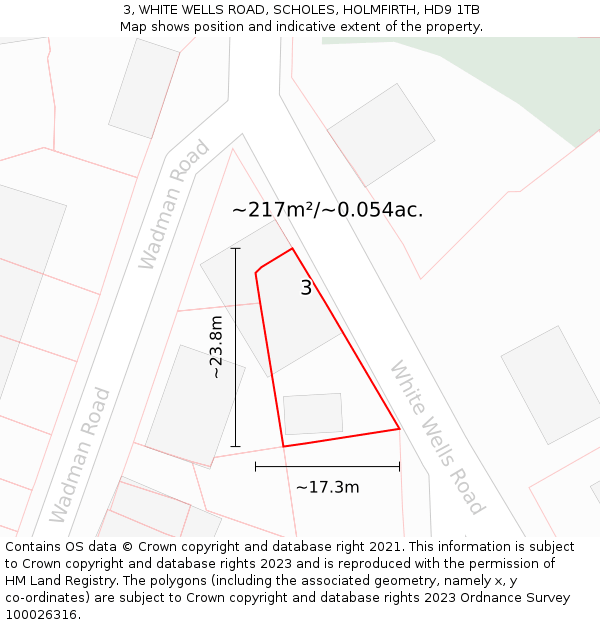3, WHITE WELLS ROAD, SCHOLES, HOLMFIRTH, HD9 1TB: Plot and title map