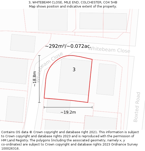 3, WHITEBEAM CLOSE, MILE END, COLCHESTER, CO4 5HB: Plot and title map