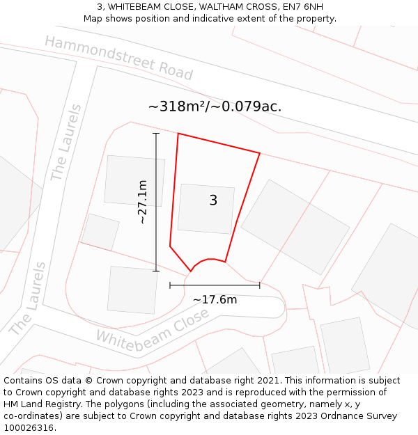3, WHITEBEAM CLOSE, WALTHAM CROSS, EN7 6NH: Plot and title map