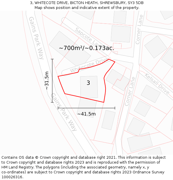 3, WHITECOTE DRIVE, BICTON HEATH, SHREWSBURY, SY3 5DB: Plot and title map
