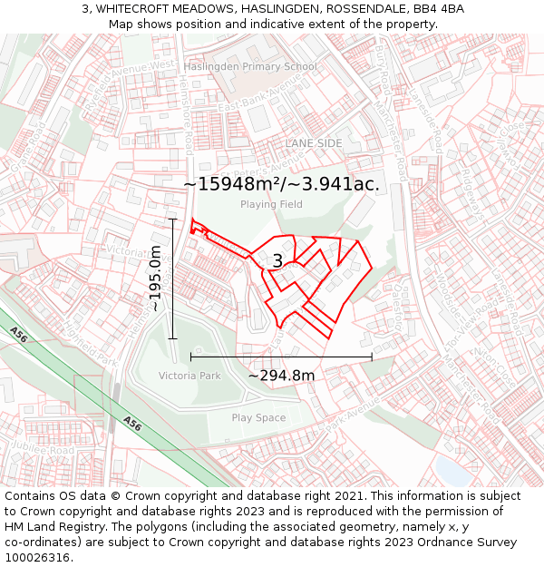 3, WHITECROFT MEADOWS, HASLINGDEN, ROSSENDALE, BB4 4BA: Plot and title map