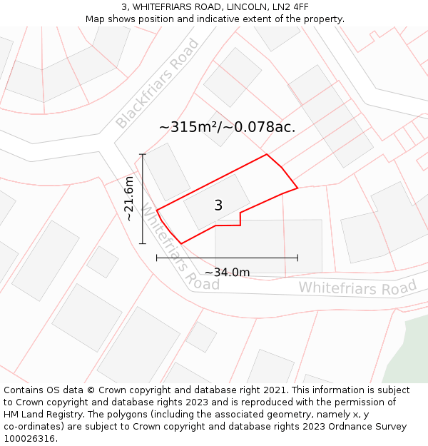 3, WHITEFRIARS ROAD, LINCOLN, LN2 4FF: Plot and title map
