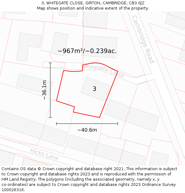 3, WHITEGATE CLOSE, GIRTON, CAMBRIDGE, CB3 0JZ: Plot and title map