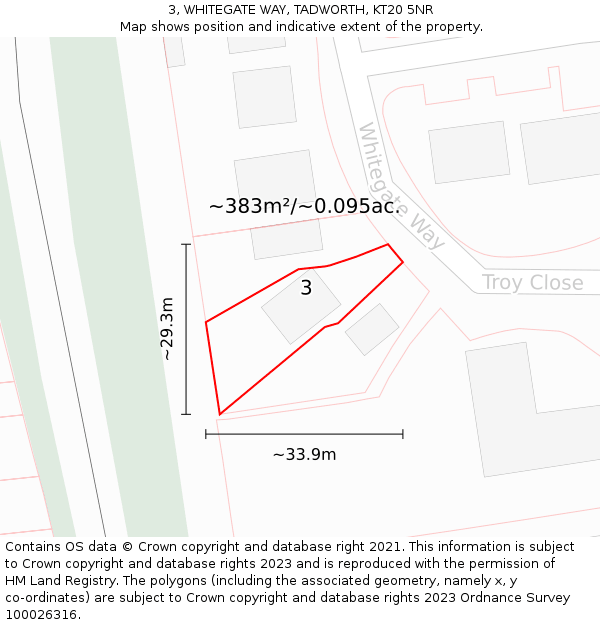 3, WHITEGATE WAY, TADWORTH, KT20 5NR: Plot and title map