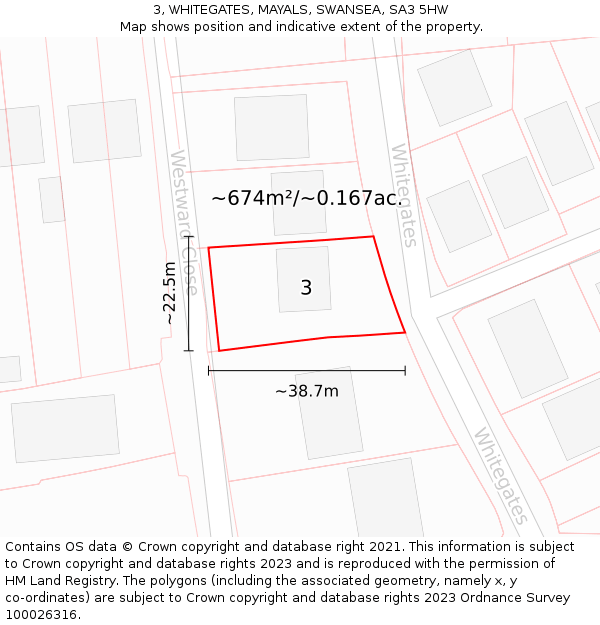 3, WHITEGATES, MAYALS, SWANSEA, SA3 5HW: Plot and title map