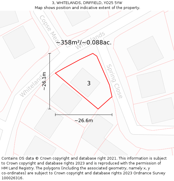3, WHITELANDS, DRIFFIELD, YO25 5YW: Plot and title map