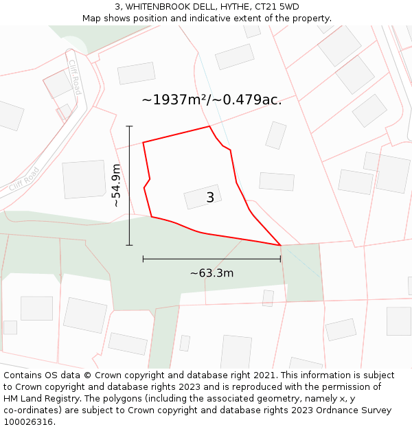 3, WHITENBROOK DELL, HYTHE, CT21 5WD: Plot and title map