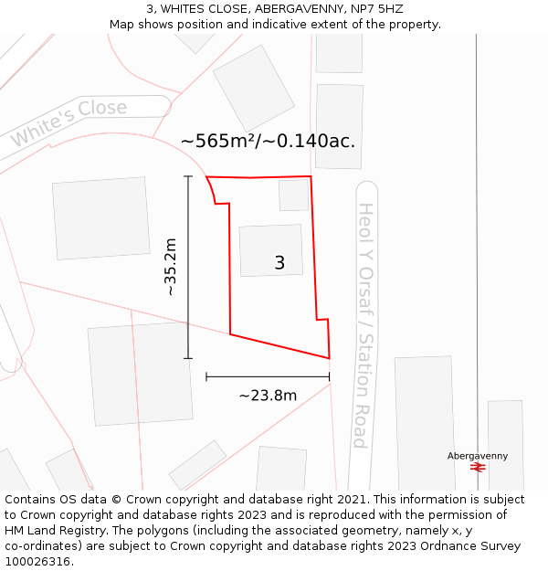 3, WHITES CLOSE, ABERGAVENNY, NP7 5HZ: Plot and title map