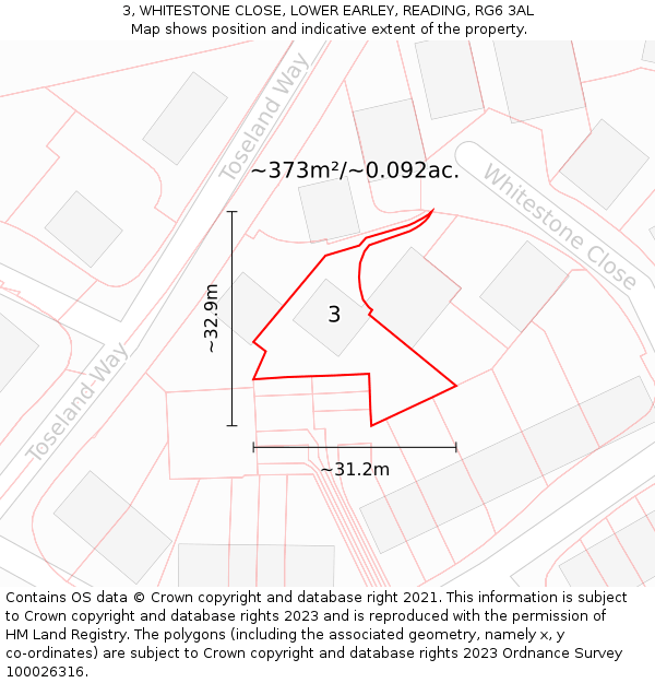 3, WHITESTONE CLOSE, LOWER EARLEY, READING, RG6 3AL: Plot and title map