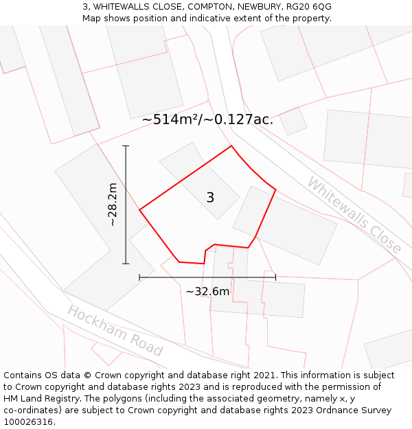 3, WHITEWALLS CLOSE, COMPTON, NEWBURY, RG20 6QG: Plot and title map