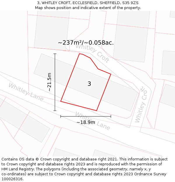 3, WHITLEY CROFT, ECCLESFIELD, SHEFFIELD, S35 9ZS: Plot and title map