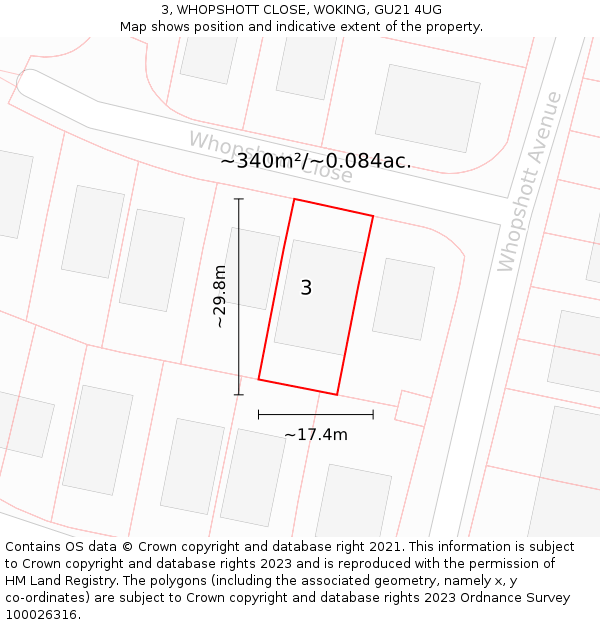 3, WHOPSHOTT CLOSE, WOKING, GU21 4UG: Plot and title map
