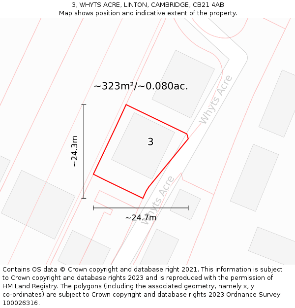 3, WHYTS ACRE, LINTON, CAMBRIDGE, CB21 4AB: Plot and title map