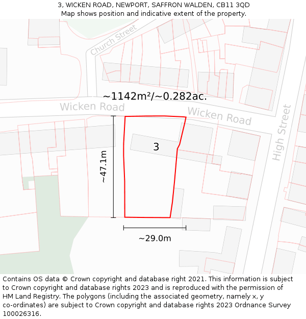3, WICKEN ROAD, NEWPORT, SAFFRON WALDEN, CB11 3QD: Plot and title map