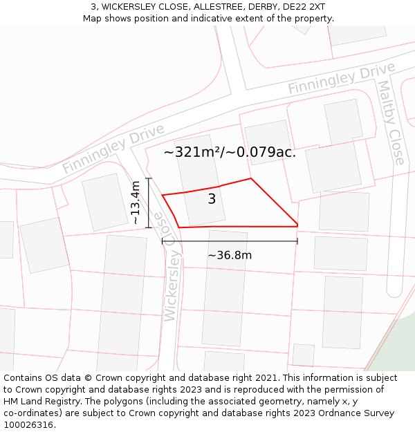 3, WICKERSLEY CLOSE, ALLESTREE, DERBY, DE22 2XT: Plot and title map