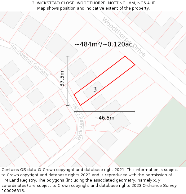 3, WICKSTEAD CLOSE, WOODTHORPE, NOTTINGHAM, NG5 4HF: Plot and title map