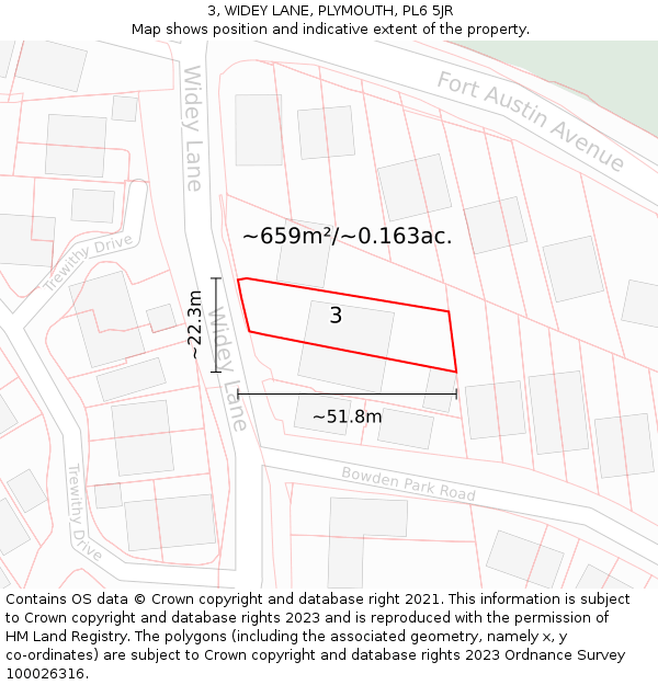 3, WIDEY LANE, PLYMOUTH, PL6 5JR: Plot and title map