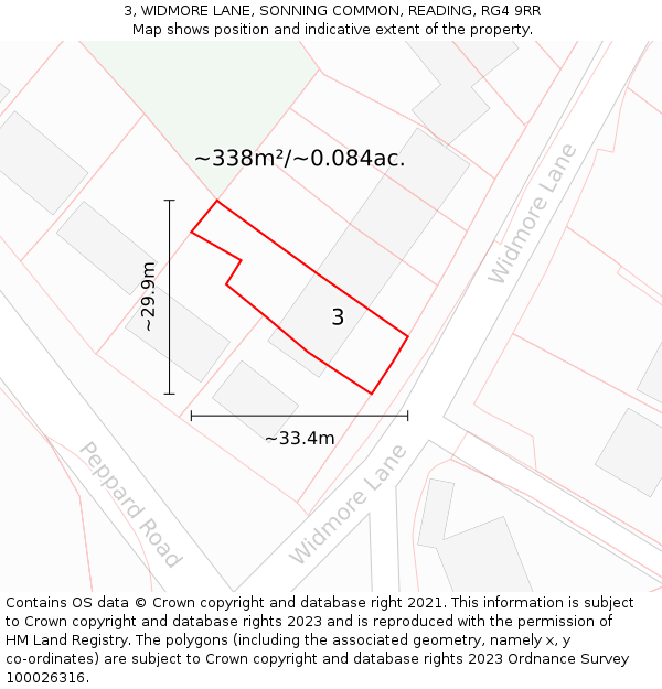 3, WIDMORE LANE, SONNING COMMON, READING, RG4 9RR: Plot and title map