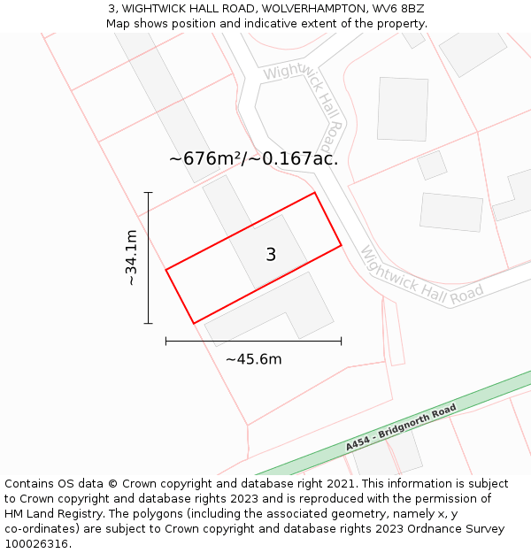 3, WIGHTWICK HALL ROAD, WOLVERHAMPTON, WV6 8BZ: Plot and title map
