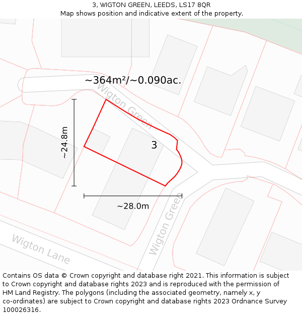 3, WIGTON GREEN, LEEDS, LS17 8QR: Plot and title map