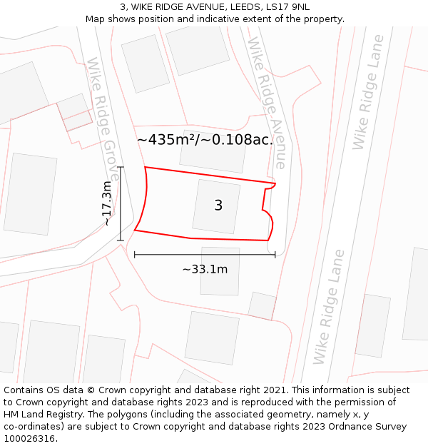 3, WIKE RIDGE AVENUE, LEEDS, LS17 9NL: Plot and title map