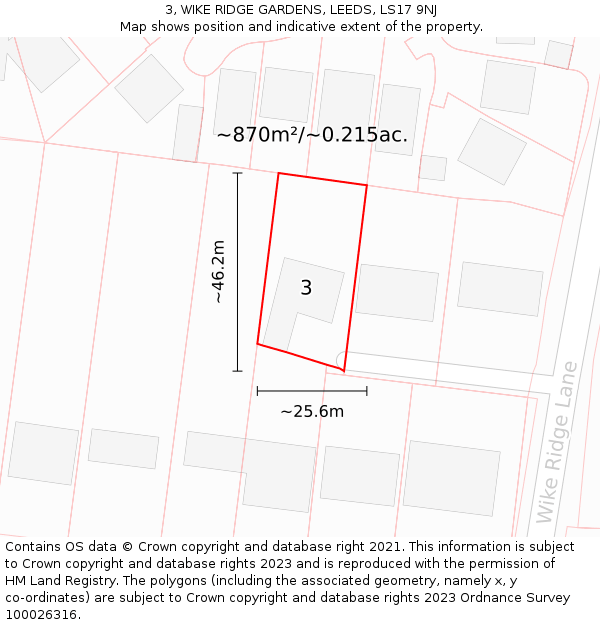 3, WIKE RIDGE GARDENS, LEEDS, LS17 9NJ: Plot and title map