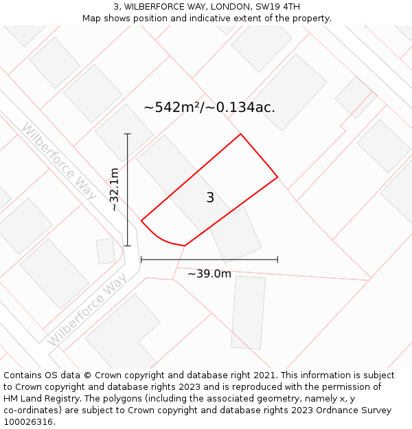 3, WILBERFORCE WAY, LONDON, SW19 4TH: Plot and title map