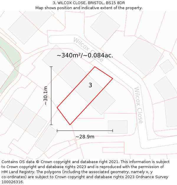 3, WILCOX CLOSE, BRISTOL, BS15 8DR: Plot and title map