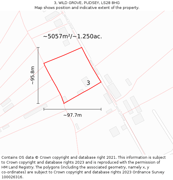 3, WILD GROVE, PUDSEY, LS28 8HG: Plot and title map