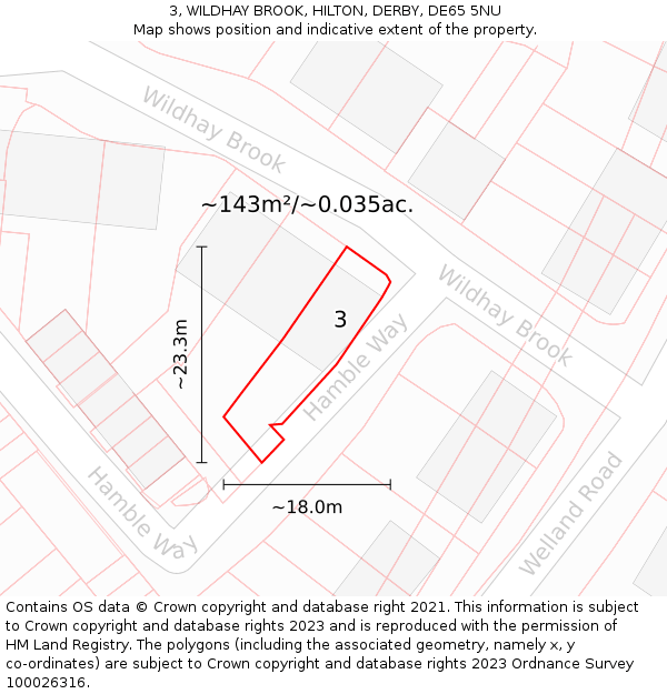 3, WILDHAY BROOK, HILTON, DERBY, DE65 5NU: Plot and title map