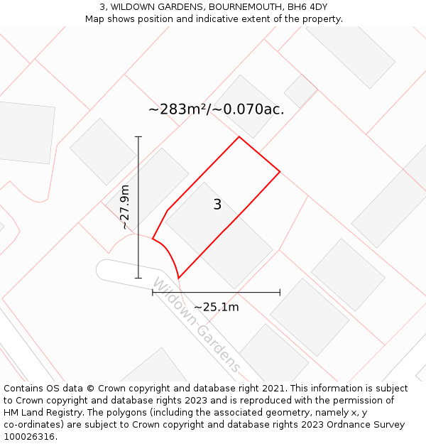 3, WILDOWN GARDENS, BOURNEMOUTH, BH6 4DY: Plot and title map
