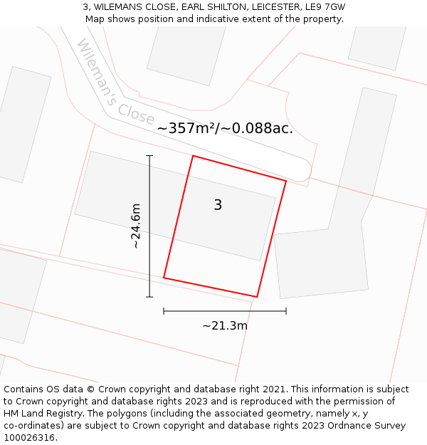3, WILEMANS CLOSE, EARL SHILTON, LEICESTER, LE9 7GW: Plot and title map