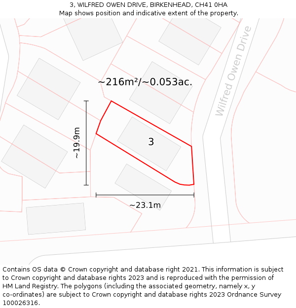 3, WILFRED OWEN DRIVE, BIRKENHEAD, CH41 0HA: Plot and title map