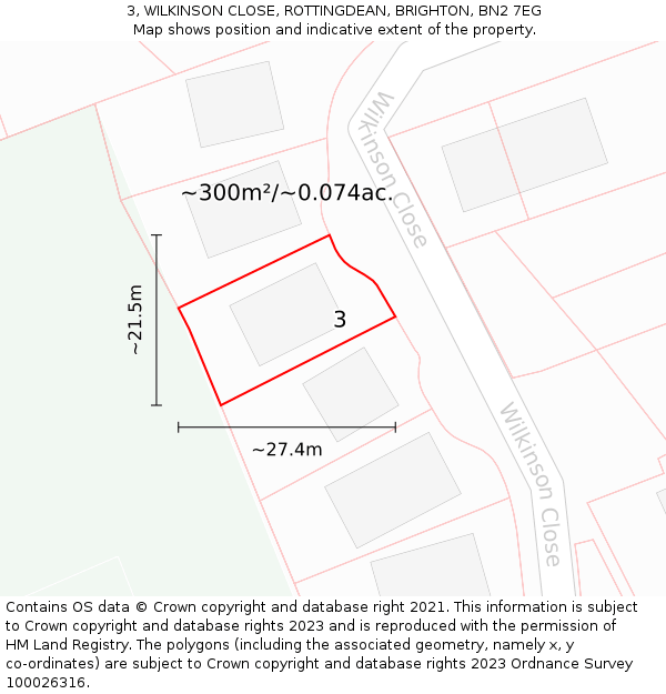 3, WILKINSON CLOSE, ROTTINGDEAN, BRIGHTON, BN2 7EG: Plot and title map