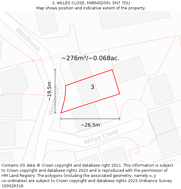 3, WILLES CLOSE, FARINGDON, SN7 7DU: Plot and title map