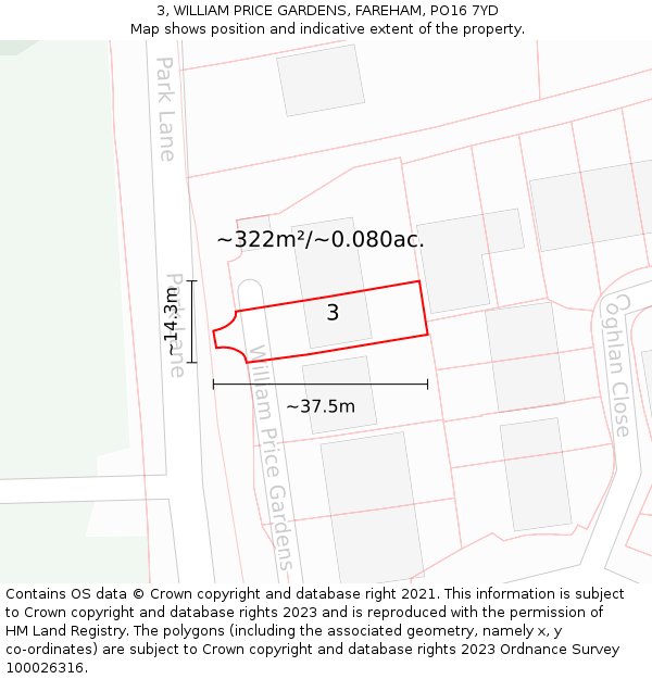 3, WILLIAM PRICE GARDENS, FAREHAM, PO16 7YD: Plot and title map