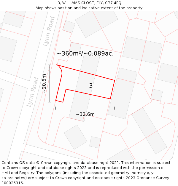 3, WILLIAMS CLOSE, ELY, CB7 4FQ: Plot and title map