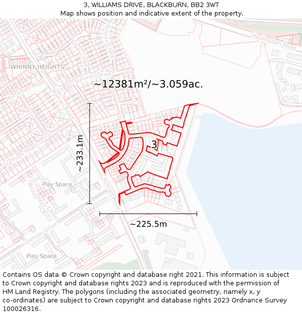 3, WILLIAMS DRIVE, BLACKBURN, BB2 3WT: Plot and title map